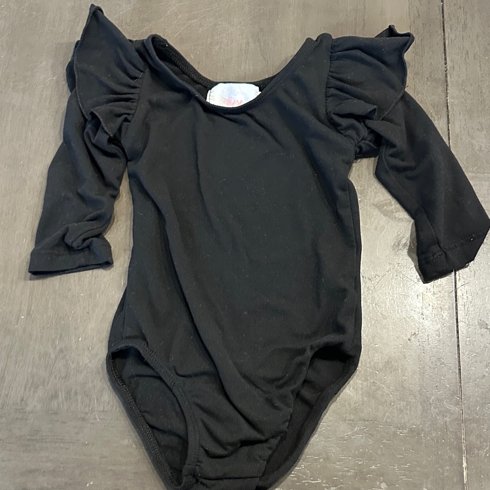 Chic Black Kids Bodysuit with Ruffled Sleeves